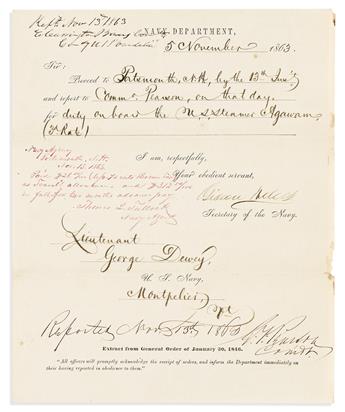 (CIVIL WAR.) WELLES, GIDEON. Two partly-printed Documents Signed, as Secretary of the Navy, to an unnamed sailor.